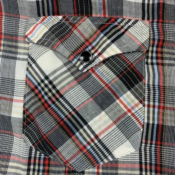 Vintage Wrangler Shirt Mens 15/33 Grey Plaid Western Pearl Snap 70's Made In USA - Picture 8 of 11